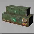 Stacked Green First Aid Kits Essential For Home With White Cross And Stickers