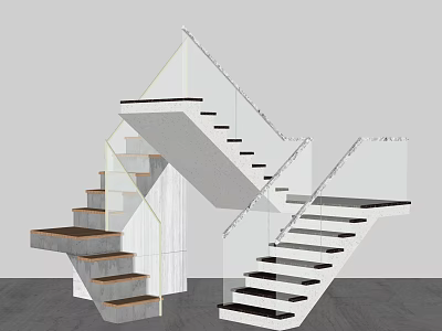 Sleek Modern Interior Stairs Design With Glass Railings And Concrete Steps 3d model