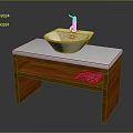 Food Preparation Space With Wooden Counter White Sink And Blue Towel