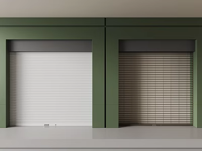 Green Walled Area With Two Roller Shutters White And Brown Designs 3d model