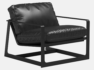 Modern Single Sofa With Black Leather Upholstery And Metal Frame Design 3d model