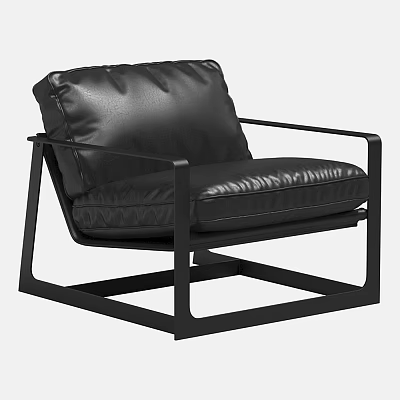 Modern Single Sofa With Black Leather Upholstery And Metal Frame Design 3d model
