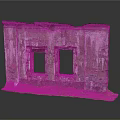 Dilapidated Wall With Two Window Frames Peeling Paint And Grass At Base