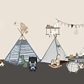 Kids Teepee Play Tents With Dinosaur Toys Stuffed Animals And Cloud Decorations