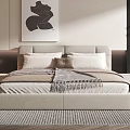 Modern Bedroom Interior Design With Beige Bed Abstract Painting Area Rug And Accent Chair
