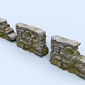 Rustic Architectural Exterior Wall With Irregular Stone Blocks And Moss Accents