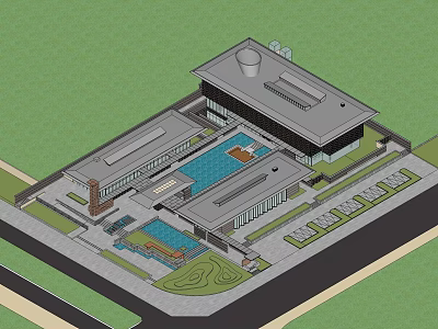 Modern Building Complex Design Featuring Swimming Pool Courtyard And Parking Area 3d model