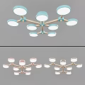 Modern Ceiling Light Fixture With Multiple Round Lamps And Wooden Frame Design 3d model