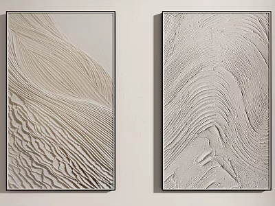 Modern Relief Paintings With Wave Patterns In Black Frames On White Wall 3d model