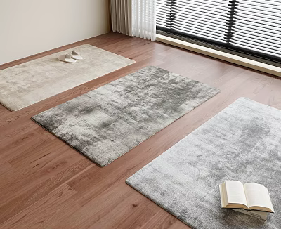 Three Square Rugs On Wooden Floor Near Window 3d model