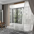 modern curtain window screen floor-to-ceiling window 3d model