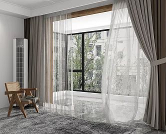 modern curtain window screen floor-to-ceiling window 3d model