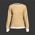 Orange And White Striped Long Sleeve Top With Casual White Trim At Neck And Cuffs
