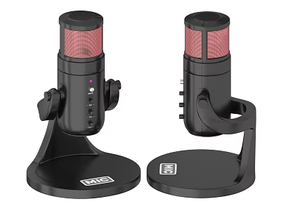 Dual USB Microphones with Pink Grille for Professional Desktop Recording 3d model