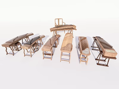 Different Wooden Stools With Traditional And Modern Designs Carved Legs And Comfortable Seats 3d model