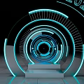 Futuristic Event Entrance With 10th Anniversary Year Markers And Illuminated Rings
