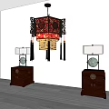 Chinese Traditional Lighting Combination With Chandelier And Table Lamps On Wooden Cabinets