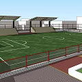 Football Field With Green Grass Surface Spectator Stands And Parking Spaces