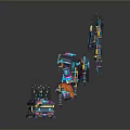 Colorful 3D Rendered Mechanical Character And Creature With Wings Hammers And Swords