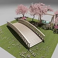 Cherry Blossom Archway Surrounded by Pink Trees and Green Grass with Steps