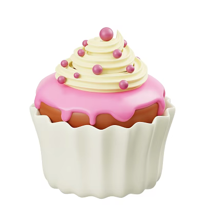 Sweet Cupcake With Pink Frosting White Cream Swirl And Pink Sprinkles In White Cupcake Liner 3d model