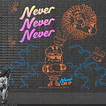 Neon Decorative Lights Featuring Cartoon Characters Cloud Patterns And Never Give Up Text 3d model