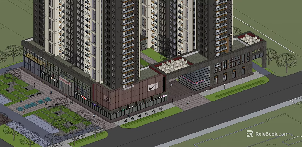 Modern High Rise Residential Complex With Commercial Podium And Green Surroundings 3d model 
