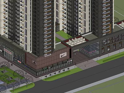 Modern High Rise Residential Complex With Commercial Podium And Green Surroundings 3d model
