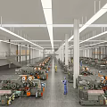 Industrial Factory Workshop Interior View With Multiple Machinery Equipment And Worker