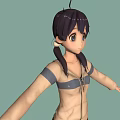 3D Character Three Angles View Showing Purple Hair Hoodie Shorts And Blue Sneakers