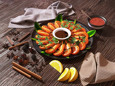 Modern Food Big Plate Shrimp 3d model Modern Food Big Plate Shrimp 3d model