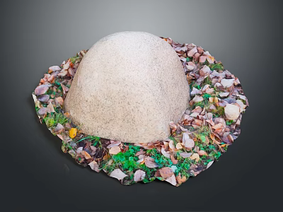 Natural Stone and Wood Decorative Structure with Surrounding Shells and Colored Fragments 3d model