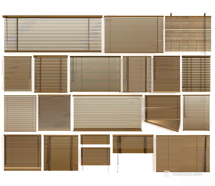 Various Types of Window Blinds with Brown Beige Classic Styles for Interior Design 3d model 