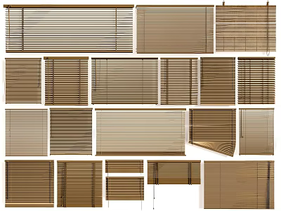 Various Types of Window Blinds with Brown Beige Classic Styles for Interior Design 3d model