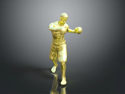 Golden Man Boxer Statue In Fighting Pose With Muscular Build 3d model