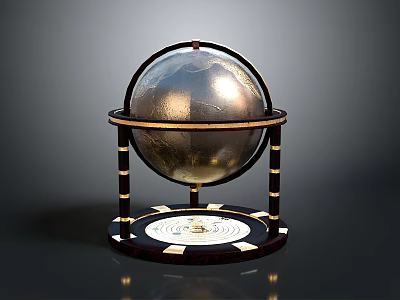 Metallic Globe Display With Black Gold Stand And Decorative Circular Base 3d model