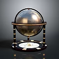 Metallic Globe Display With Black Gold Stand And Decorative Circular Base