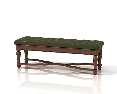 Classic Tufted Green Sofa Bench with Padded Top and Sturdy Wooden Legs 3d model