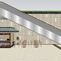 Modern Mall Cafe Shop With Green Wall Wooden Ceiling Dining Tables And Menu Boards