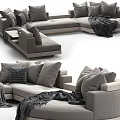 Modern Light Gray L Shaped Sectional Sofa With Plush Cushions And Throw Blanket 3d model