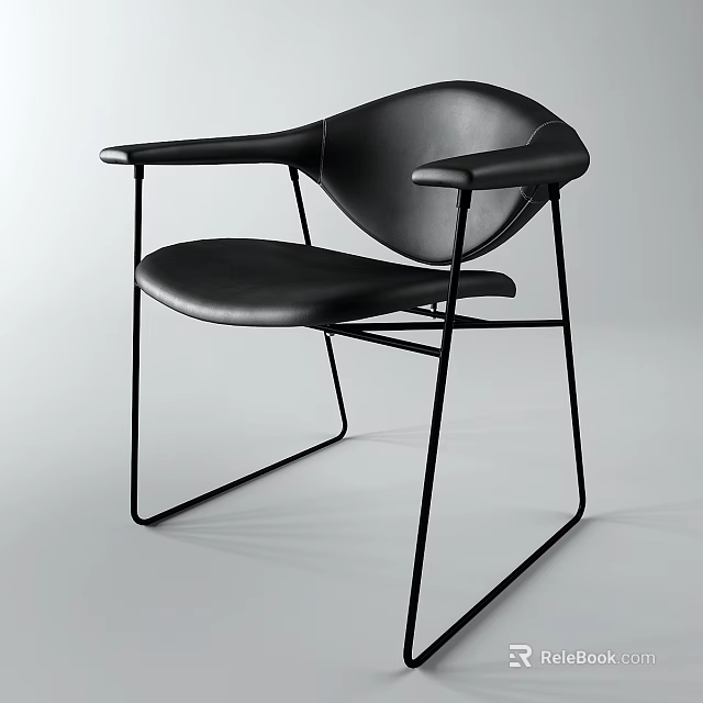 Black Leather Leisure Chair With Modern Design And Metal Frame Structure 3d model 