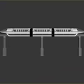 High Speed Silver Train with Streamlined Design on Elevated Track Supported by Pillars 3d model