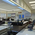 Modern Spacious Service Hall Featuring Service Counters Waiting Seats And Bright Lighting 3d model