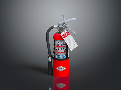 Red Fire Extinguisher With Pressure Gauge And Safety Tag For Home Use 3d model