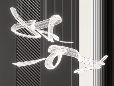 Artistic Modern Chandelier with Streamlined Curved Lines in Black White Linear Design and Striped Background 3d model