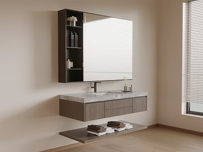 Modern Wall Mounted Bathroom Vanity Cabinet With Mirror Marble Countertop And Storage Drawers 3d model