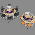 Hexagonal Office Desks With Computer Monitors And Ergonomic Chairs In Workspace Setup 3d model