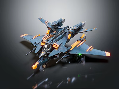 Detailed Blue And Orange Model Airplane With Multi Wing Design And Green Light Features 3d model