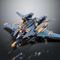 Detailed Blue And Orange Model Airplane With Multi Wing Design And Green Light Features
