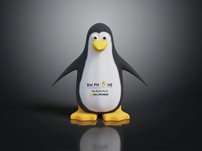 Adorable Penguin Toy Standing With Black White Body And Yellow Feet On Dark Background 3d model